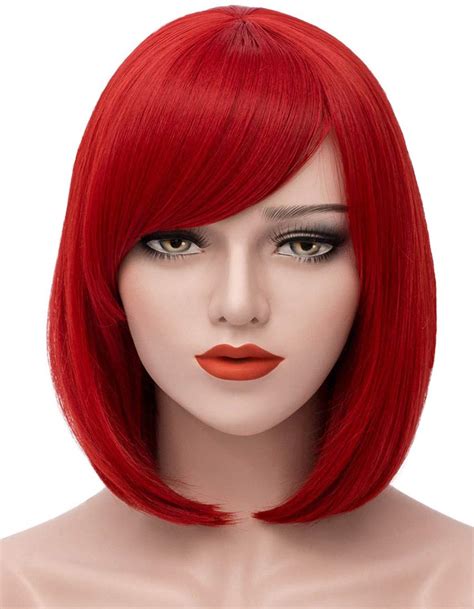 Amazon Mersi Red Wigs For Women Short Red Bob Wig With Bangs