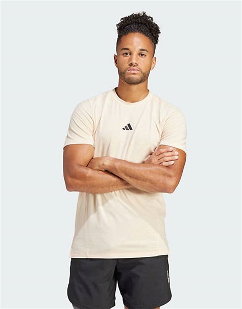 Adidas Training Workout T Shirt In Beige Asos