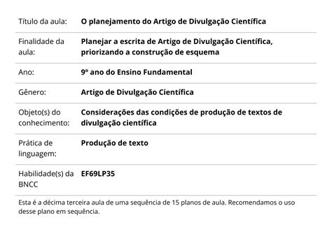 O Planejamento Do Artigo De Divulga O Cient Fica Planos De Aula