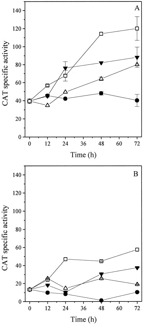 The specific activity of CAT mmol min À1 mg À1 prot in the leaves A