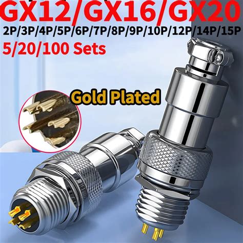 5 20 100Set Gold Plated GX12 GX16 GX20 2 3 4 5 6 7 8 9