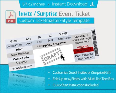 Printable Ticketmaster Style Event Ticket Stub Fake Concert Etsy In