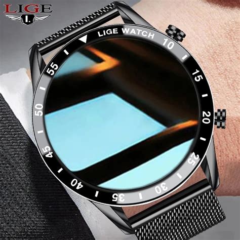 LIGE 2022 Full Circle Touch Screen Steel Band Luxury Bluetooth Call Men