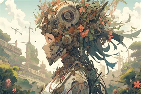 Premium AI Image | Human machine cyborg anime version illustration