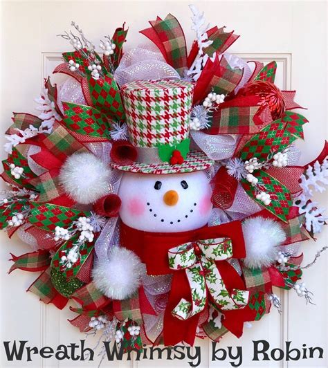 Oversized Deco Mesh Winter Snowman Wreath In Red White And Etsy