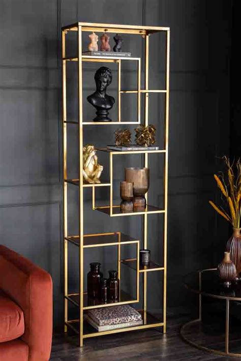 Tall Gold And Glass Art Deco Shelving Unit Glass Shelving Unit Shelving Unit Cool Bookshelves