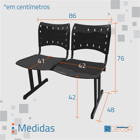 Cadeira Iso RP Longarina Polipropileno 2 Lugares Preta MadeiraMadeira