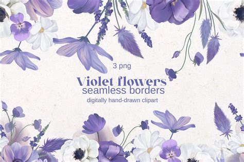 Watercolor Purple Flowers Clipart Violet Floral Seamless Etsy