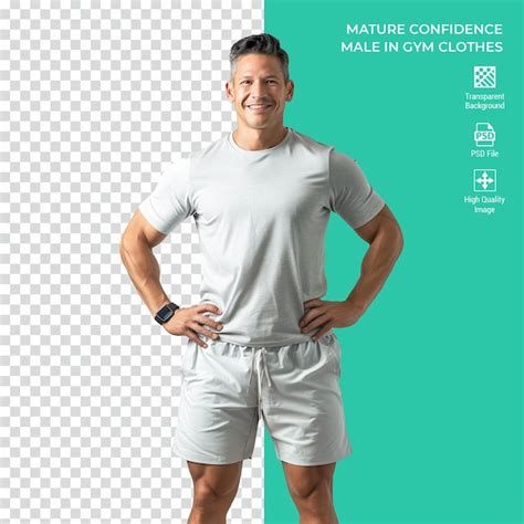 Active Mature Sporty Fit Man In Gym Clothes Isolated On Transparent