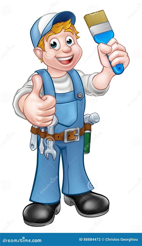 Handyman Painter Decorator Holding Paintbrush Stock Vector