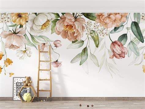 Peony Peel And Stick Wallpaper Big Florals Wall Decal Watercolor Soft