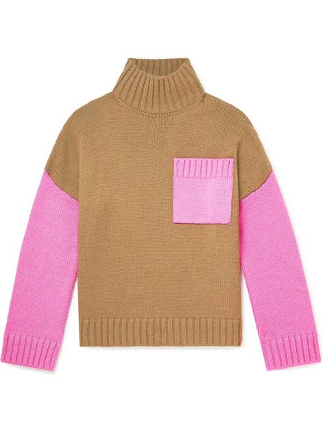 JW Anderson Oversized Logo Embroidered Two Tone Knitted Rollneck