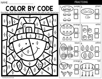 Thanksgiving Fractions Coloring Sheets by Teaching Second Grade | TPT