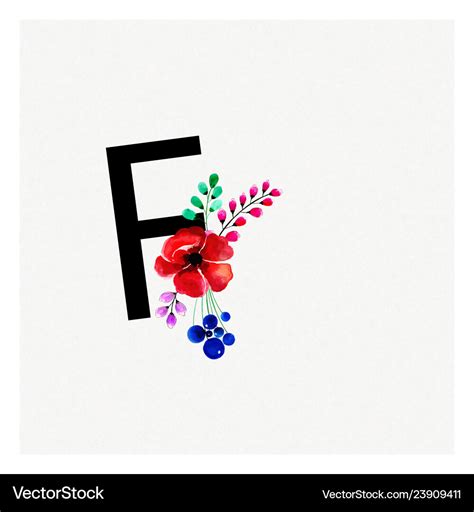 Letter F Watercolor Floral Background Royalty Free Vector