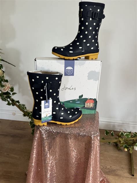 Joules Molly Wellies Womens Welly Boots Mid Calf Uk 5 6 7 8 Navy Spot