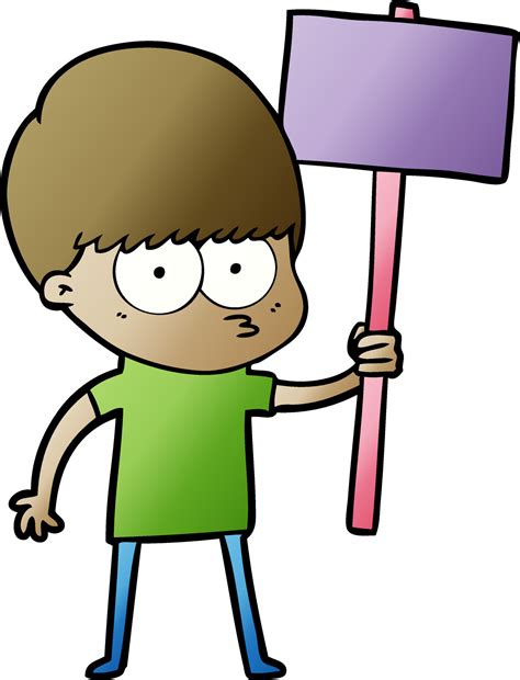 Nervous Cartoon Boy Holding Placard 12409851 Vector Art At Vecteezy