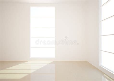 White Wall And Wood Floor Empty Room 3d Interior Stock Illustration