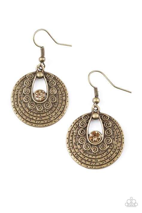 Paparazzi Earring ~ Majestically Mayan Brass Paparazzi Jewelry