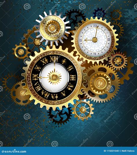 Two Steampunk Clocks With Gears Stock Vector Illustration Of