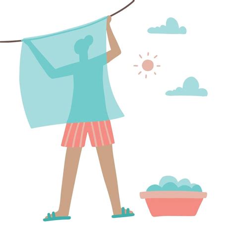 Concept Of Drying Clothes Woman Hanging Wet Clothes On A Clothesline To Dry Laundry Workers