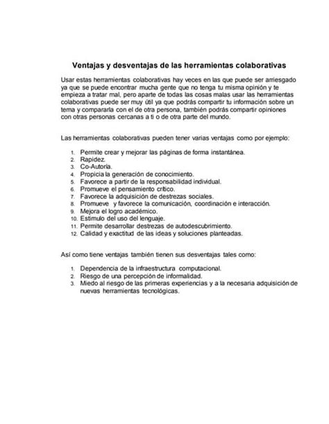 Ventajas Y Desventajas De Las Herramientas Colaborativas Pdf Descarga Gratuita