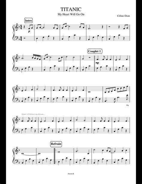 Easy Partition Piano Titanic My Heart Will Go On Sheet Music For Piano Download Free In Pdf Or