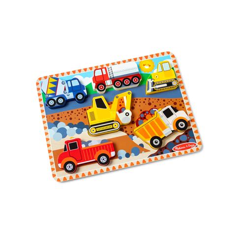 Melissa Doug Construction Vehicles Wooden Chunky Puzzle Pcs Fsc