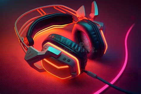 Gaming Headphones and Neon Lighting. Neural Network AI Generated Stock ...