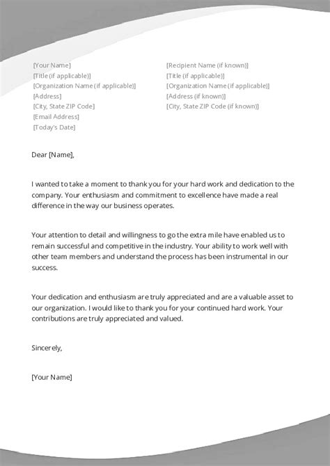 Free Word Template Express Appreciation To An Employee Letter Template