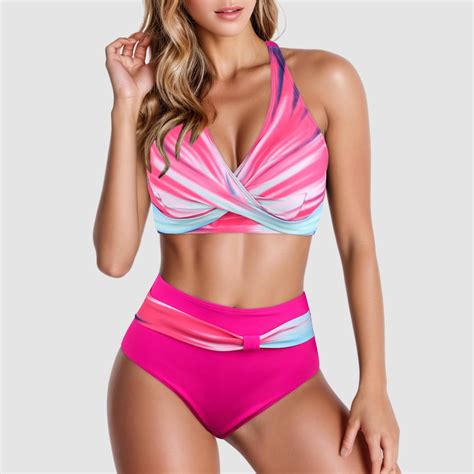 TKing Fashion Bikini Sets For Women Retro Color Block Twist Bathing