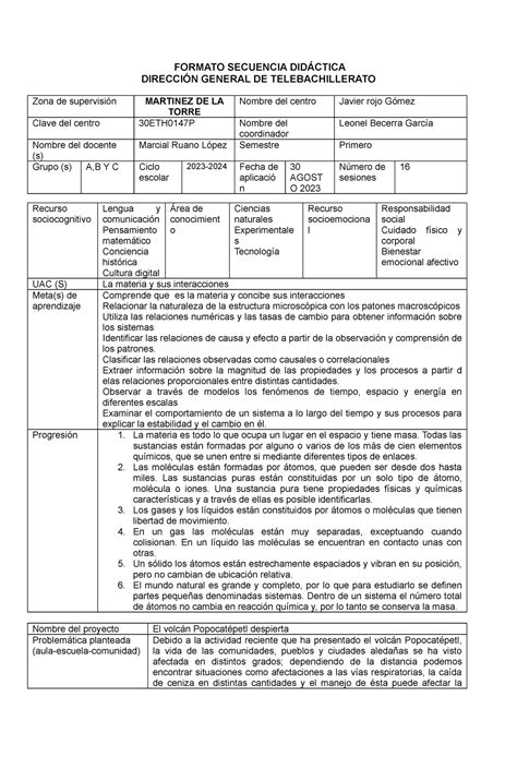 Secuencia didactica FORMATO SECUENCIA DIDÁCTICA DIRECCIÓN GENERAL DE