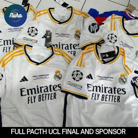 Jual Jersey Bola Real Madrid Home White Elegant Full Patch Ucl Free