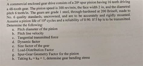 Solved A Commercial Enclosed Gear Drive Consists Of A 20 Chegg