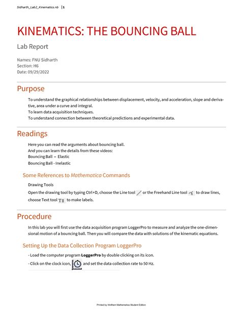 Lab Kinematics Kinematics The Bouncing Ball Lab Report Names Fnu