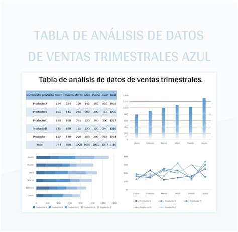 Plantilla De Excel Tabla De Análisis De Datos De Ventas Trimestrales Azul Y Hoja De Cálculo De