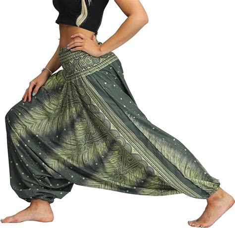 Lus Chic Damen Baggy Haremshose Indische Hippie Floral Gesmokte Taille