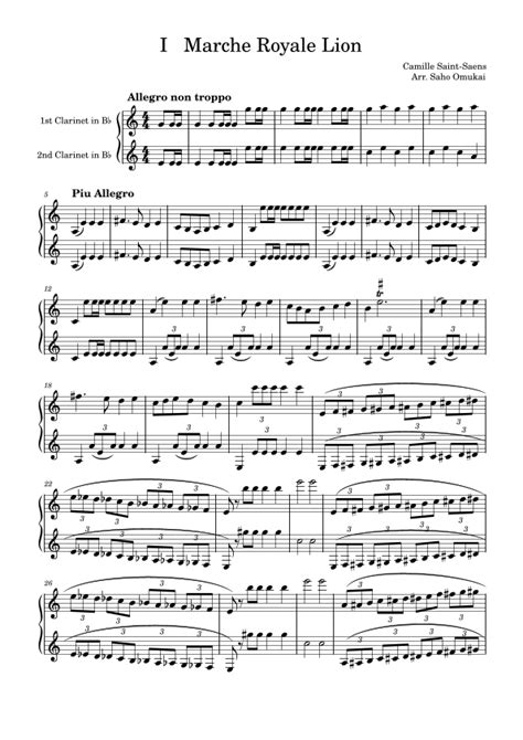 Csaint Saens Carnival Of The Animals For Two Clarinets Arr Saho