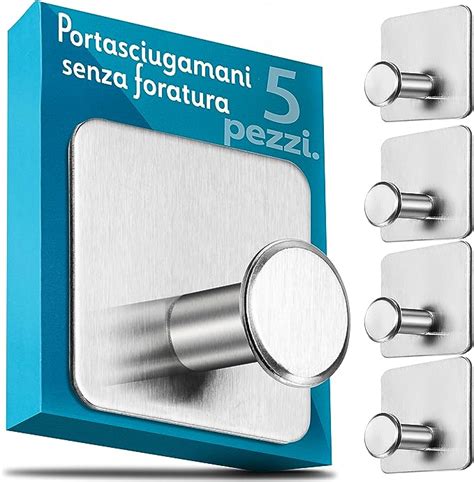 Menz Ganci Adesivi Bagno 5 Pz Appendi Asciugamani Bagno Inox