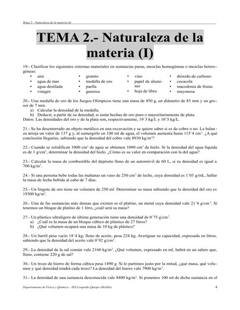 Ejercicios Del Tema Naturaleza De La Materia I