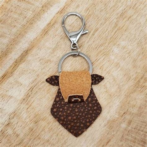 Cow Keychain Cow Keyring Genuine Leather Keychain Highland Etsy In