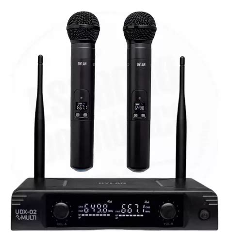 Microfone Sem Fio Duplo Dylan Udx 02 Multi Uhf 30 Canais Cor Preto