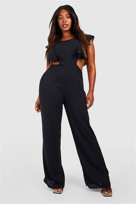 Plus Linen Ruffle Wide Leg Jumpsuit Boohoo Uk