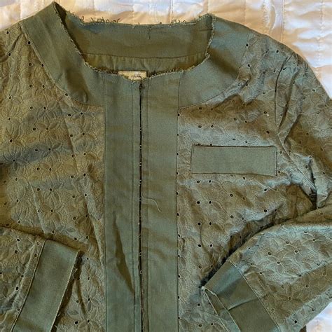 Anthropologie Odille Jacket Womens 10 Army Green Eyle Gem