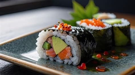 Premium Photo Sushi Rolls Served On A Traditional Japanese Ceramic Dish