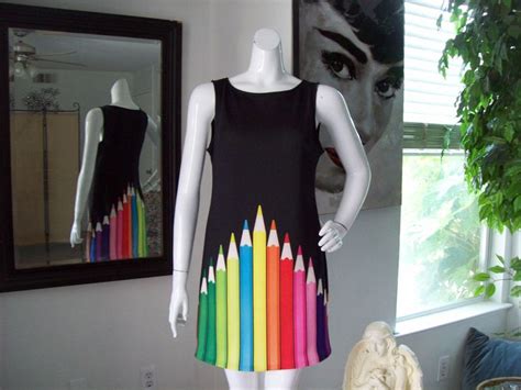 Art Dress Colored Pencils Black Sheath Novelty Art Teacher Wearable Art Art Fun Colorful Dress