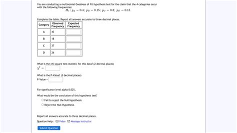 Solved You Are Conducting A Multinomial Goodness Of Fit