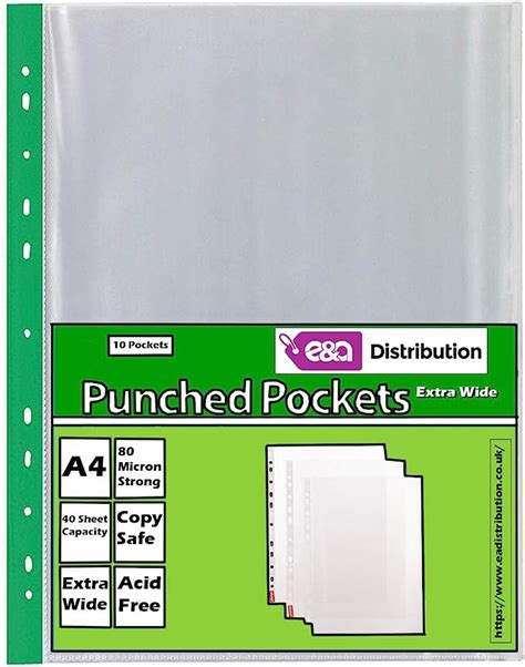 A4 Clear Plastic Punched Pockets Filing Folders Wallets Sleeves