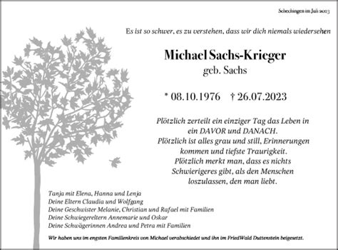 Traueranzeigen Von Michael Sachs Krieger OstalbTrauer