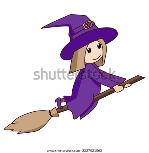 Little Cute Cartoon Witch Flying On Stock Vector (Royalty Free ...