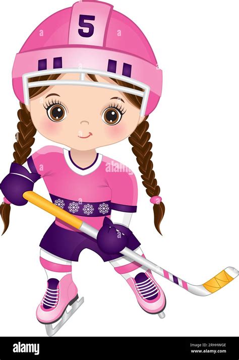 Cute Little Girl Playing Hockey. Vector Hockey Player Stock Vector ...